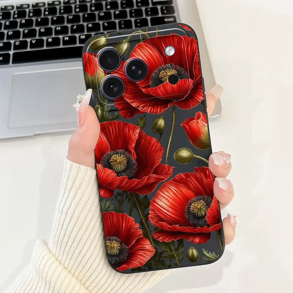 For iPhone 17 Pro Case Silicone Luxury Flowers Cute Kawaii Funny Painted Cover For iP 17 Pro Phone Case A3256 A3522 A3523 A3524
