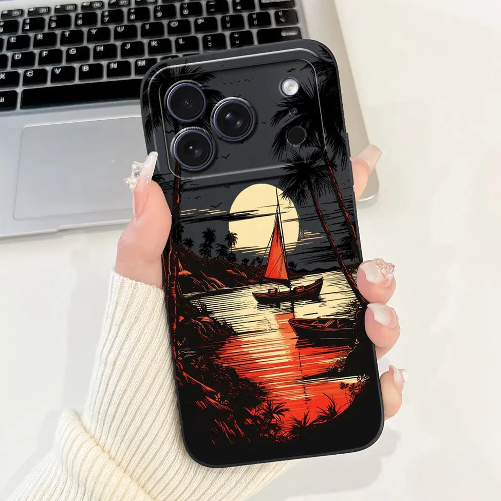 For iPhone 17 Pro Case Silicone Luxury Flowers Cute Kawaii Funny Painted Cover For iP 17 Pro Phone Case A3256 A3522 A3523 A3524