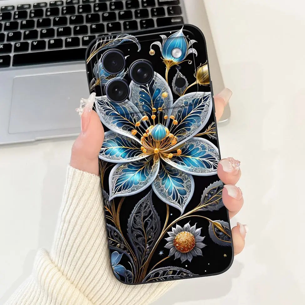 For iPhone 17 Pro Case Silicone Luxury Flowers Cute Kawaii Funny Painted Cover For iP 17 Pro Phone Case A3256 A3522 A3523 A3524